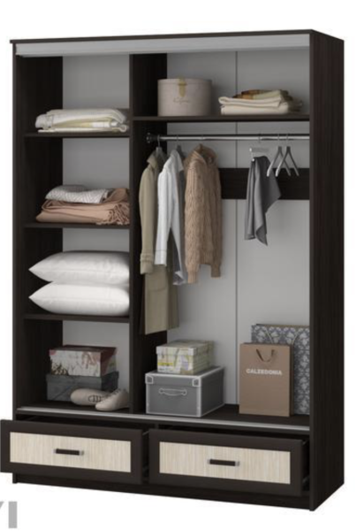 Шкаф-Купе Двухдверный с Зеркалом и Ящиками Майа Венге/Белфорт (Ш-1500×В-2220×Г-576 мм)