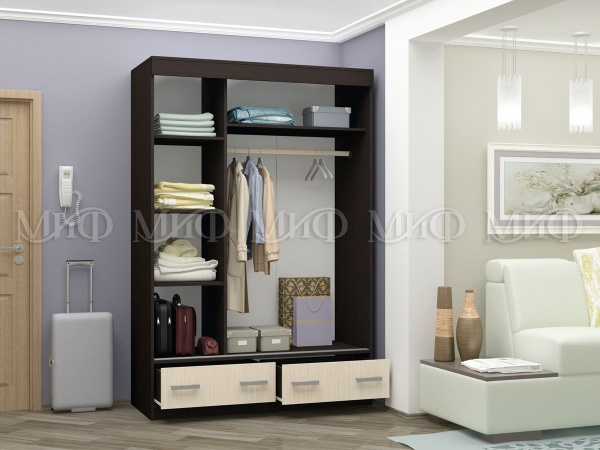 Шкаф-Купе Люмьер-1 с Пескоструйным Рисунком (Ш-1500 × В-2216 × Г-610 мм)/Разные Цвета