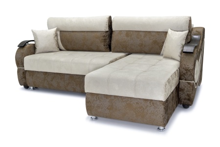 Диван угловой тик-так Дублин бежевый / коричневый