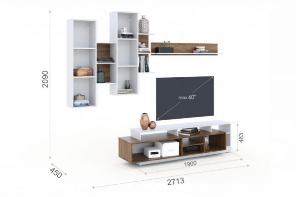 Стенка Нева-2 Дуб Крафт Золотой/Белый
