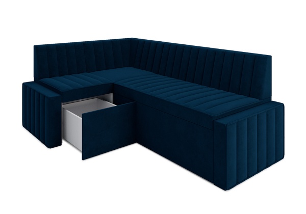 Кухонный угловой диван дельфин Вермут велюр темно-синий